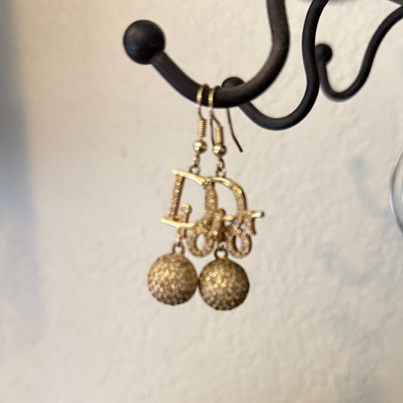 Dior Gold Earrings with Sparkling Spheres - Picture 1 of 4